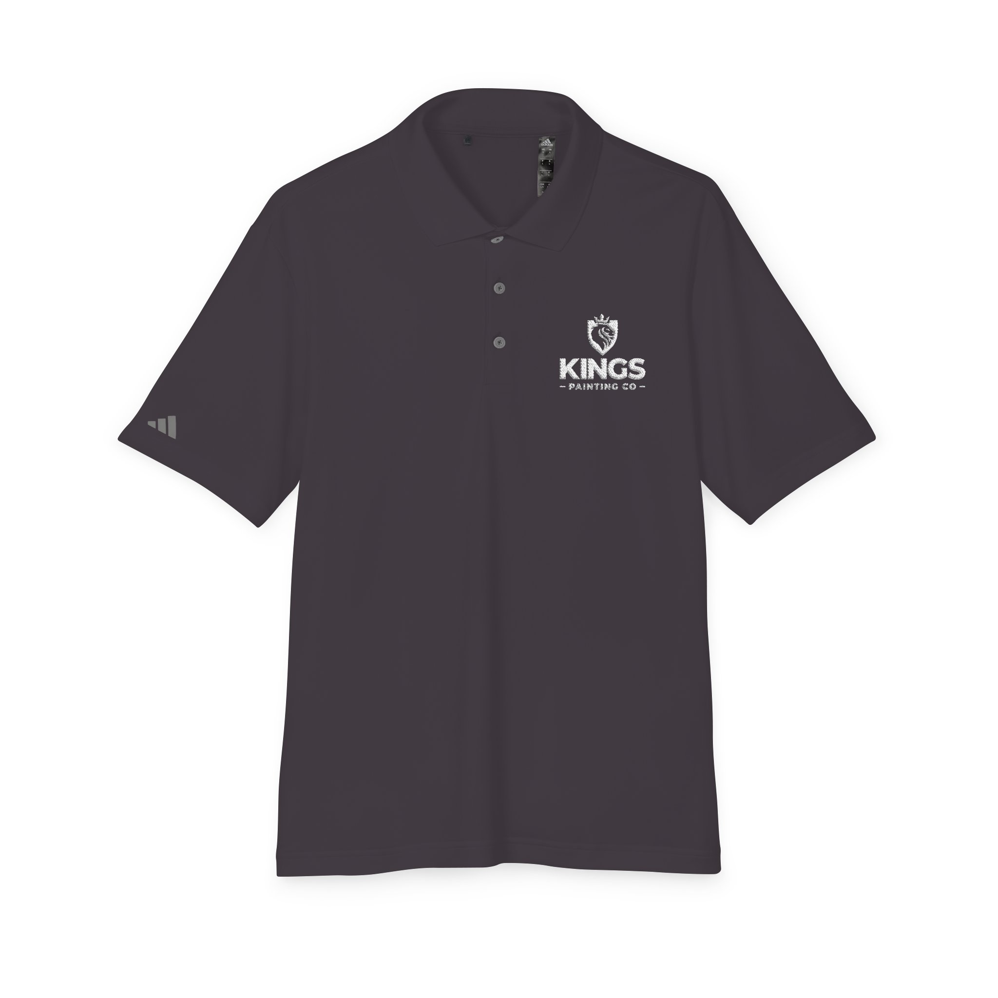 A dark-colored Kings Painting Co. Performance Polo by Under Armour® featuring a white KINGS PAINTING CO. logo on the left chest and a small graphic on the right sleeve, displayed on a white background.